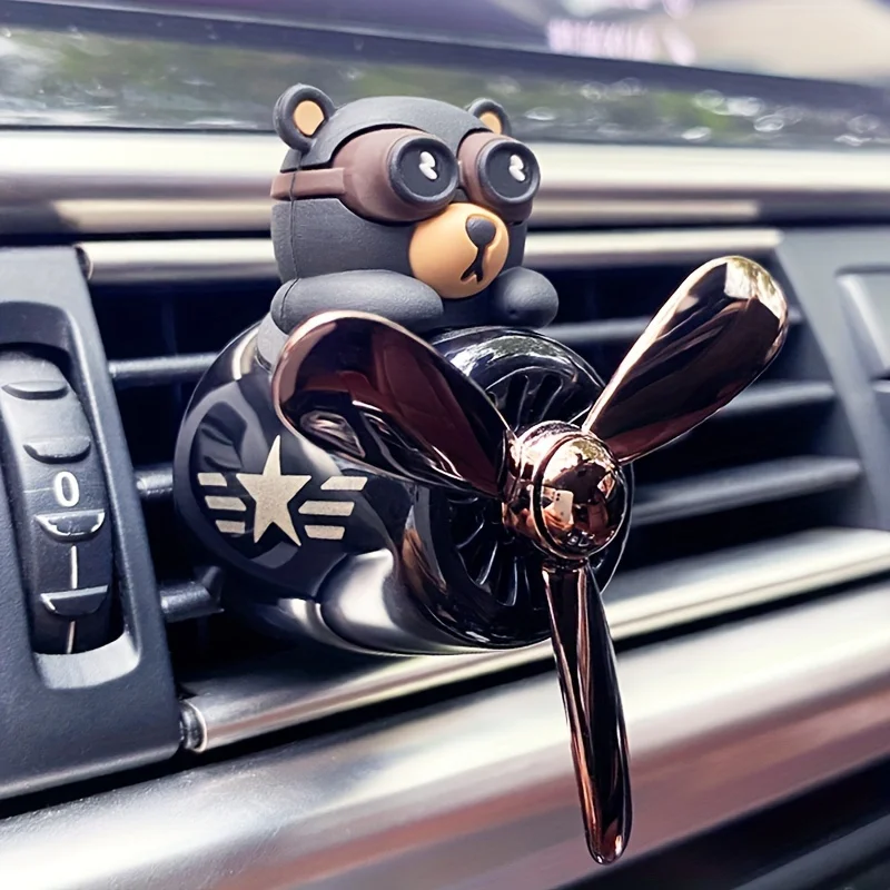 Car Air Freshener Cartoon Pilot Car Air Vent Fan Creative Car Perfume Decoration (Black Bear And Red Fox) - view 2