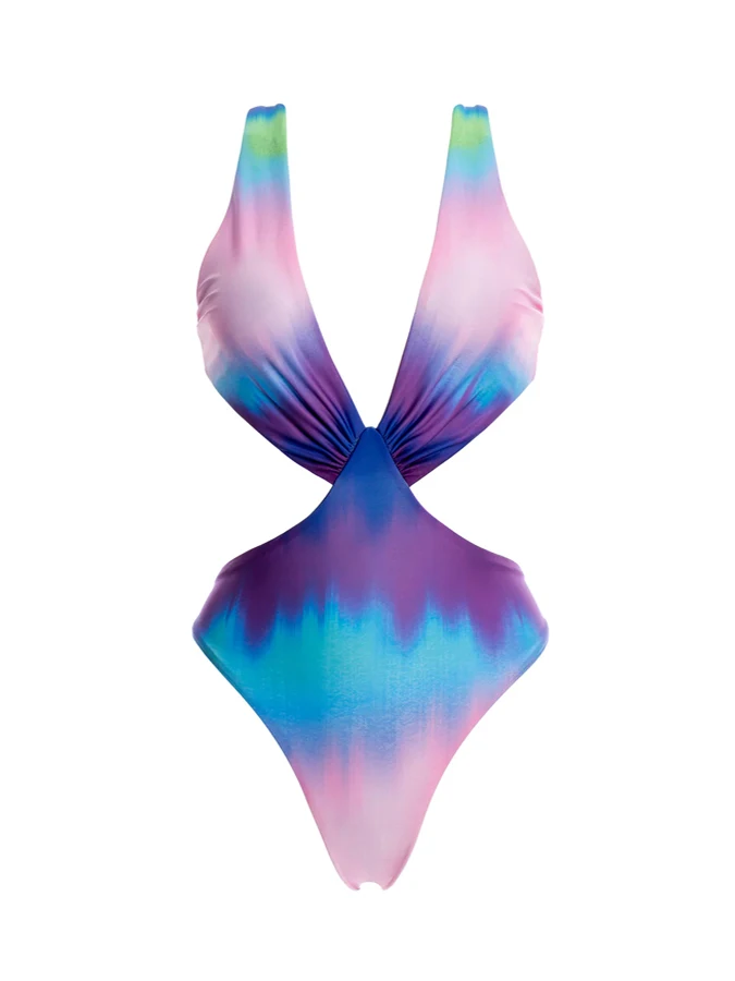 Ombre Print One Piece Swimsuit And Cover Up Deep V Neck Swimwear for Women Beach Style Bathing Suits Backless New Fashion 2023