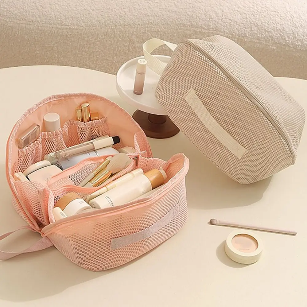 Portable Mesh Makeup Bag Hand-held Breathable Cosmetic Bag Visible Large Capacity Toiletry Organizer Bag Wash Bag