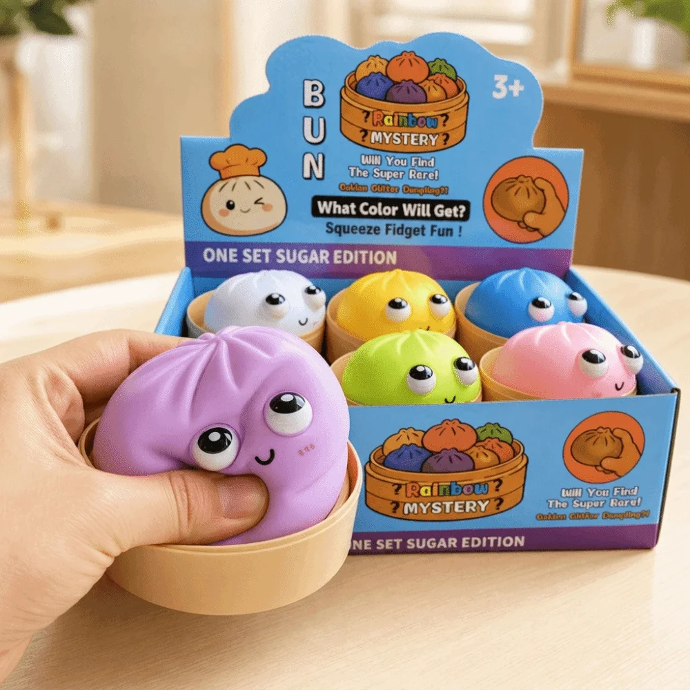 Big-eyed Cutie Dumplings Squeeze Toy Glitter with Steamer Squeeze Toy Slow Resilience Soft Steamed Stuffed Bun Squeeze Pinch Le