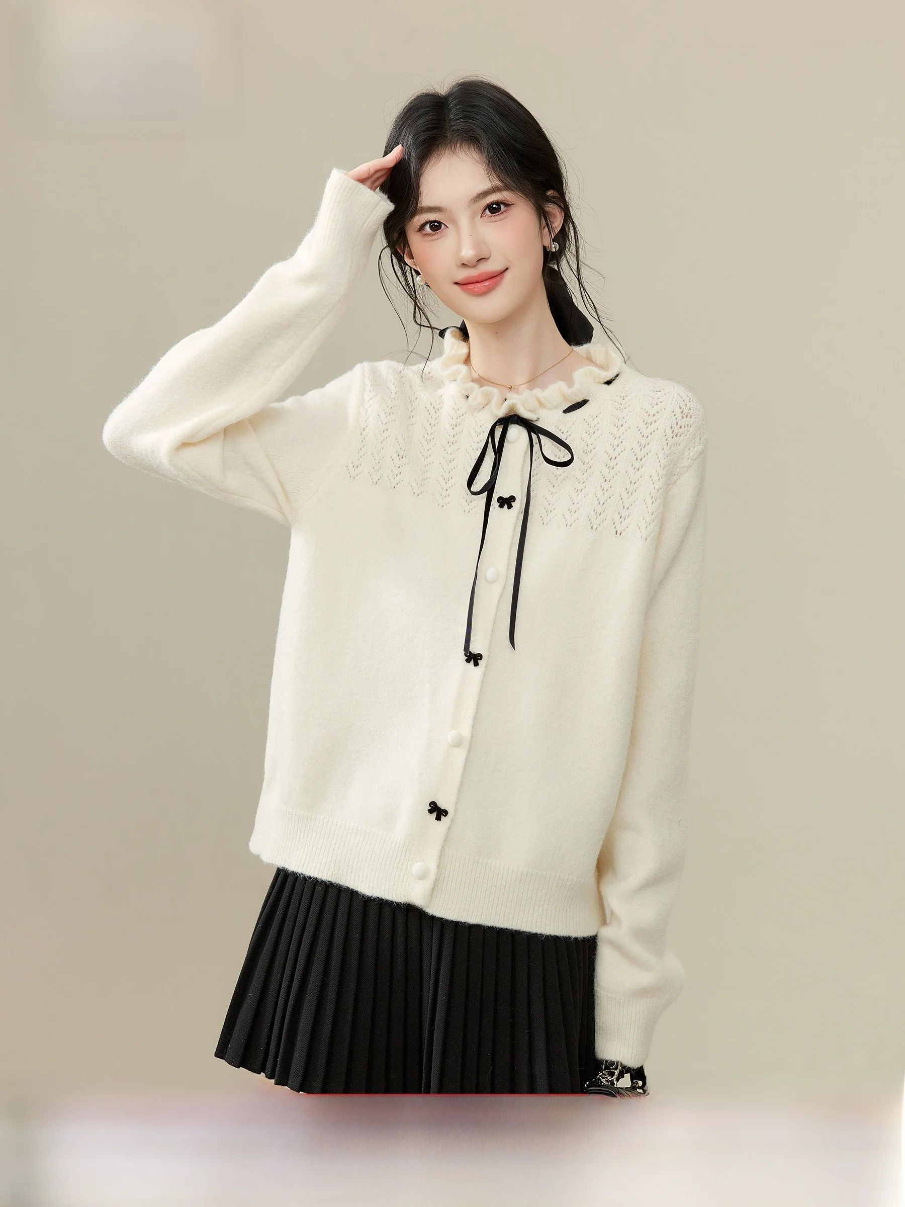 

Cloud Fold Warmth Small Fraance Sle Knitted Sweater Women's Autumn Lazy Knot Open Cardigan Top Soft Comfortable
