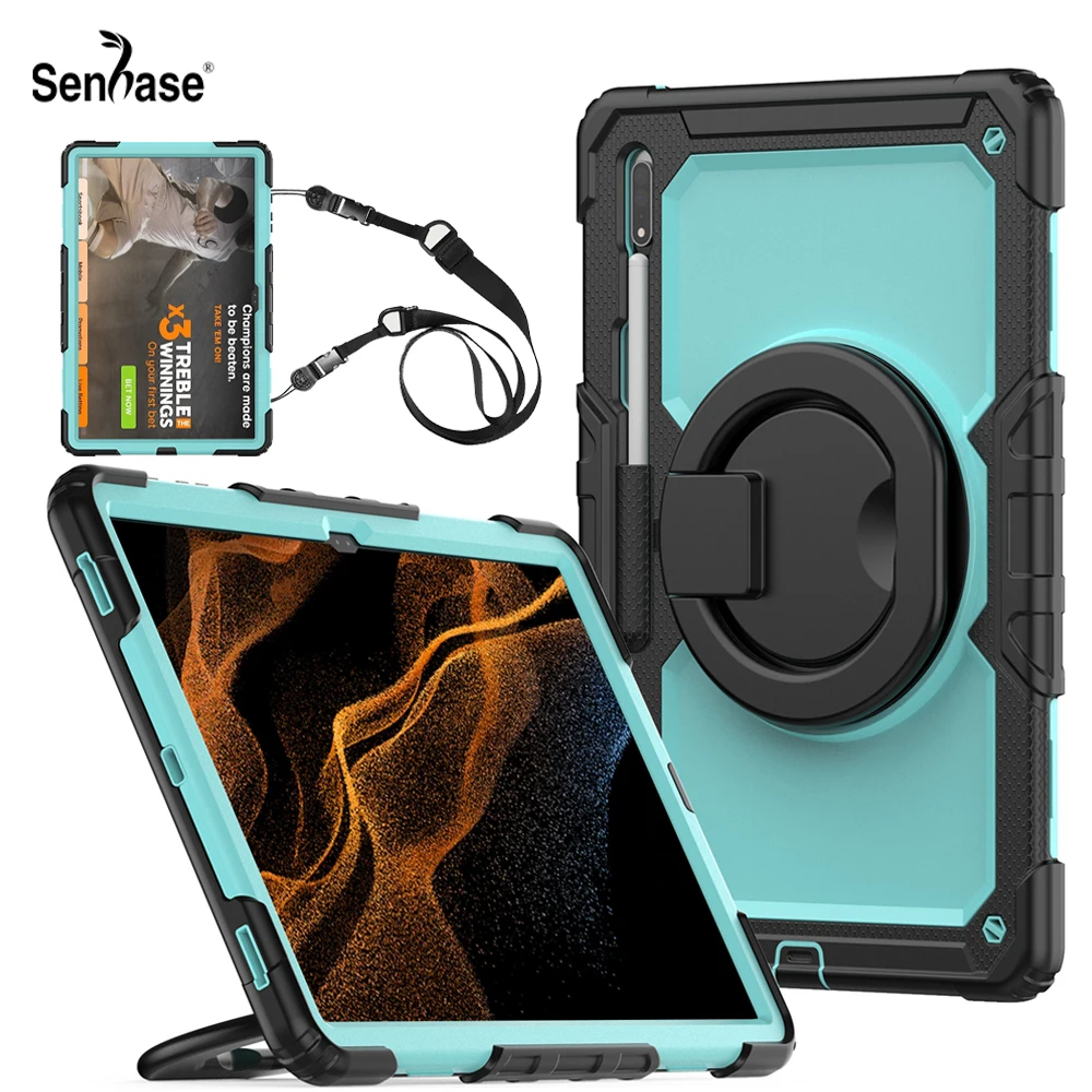 

For Samsung Galaxy Tab S8 Ultra 14.6 inch 2022 SM-X900 SM-X906 Case Kids Shockproof Pull Ring Shoulder Strap Stand Tablet Cover