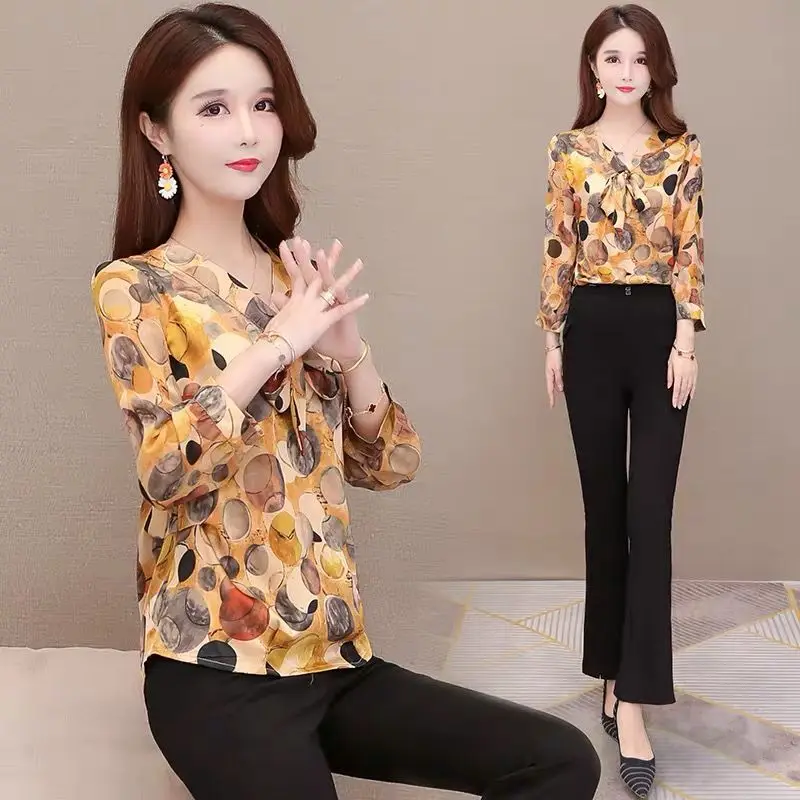 

Floral Chiffon Blouse Women's New Spring Style Elegant Motherly Chic and Elegant Top