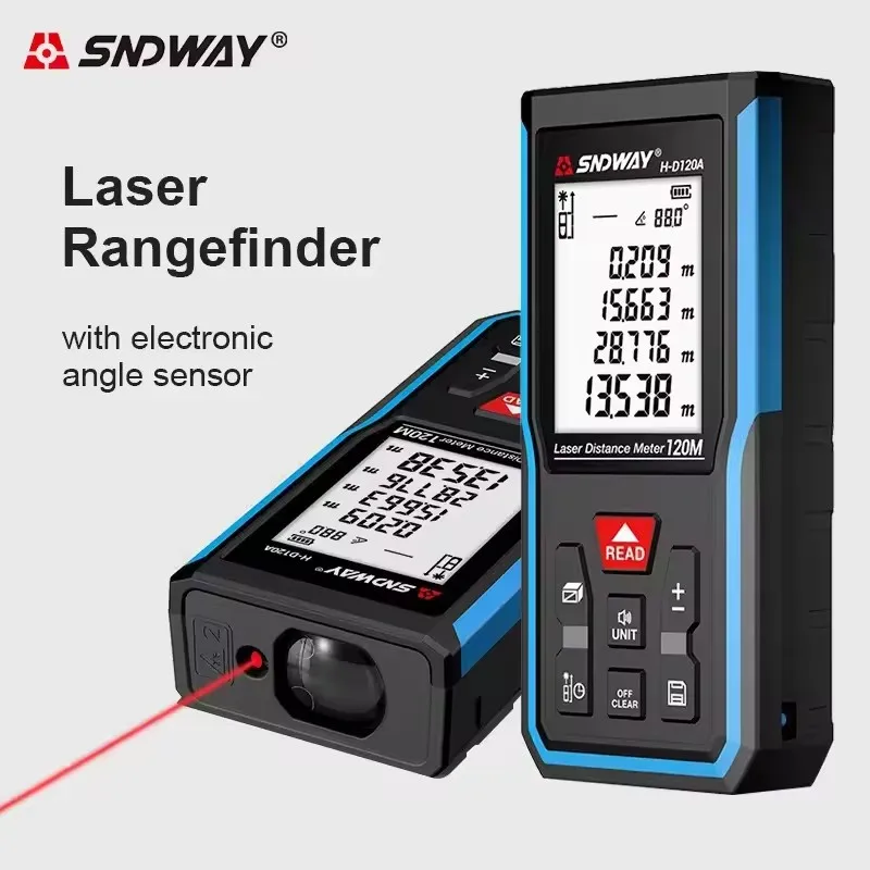 SNDWAY Laser Distance Meter 50M 70M 100M 120M Rechargeable Range Finder Electronic Level Ruler Laser Tape Measure Lazer Metreler