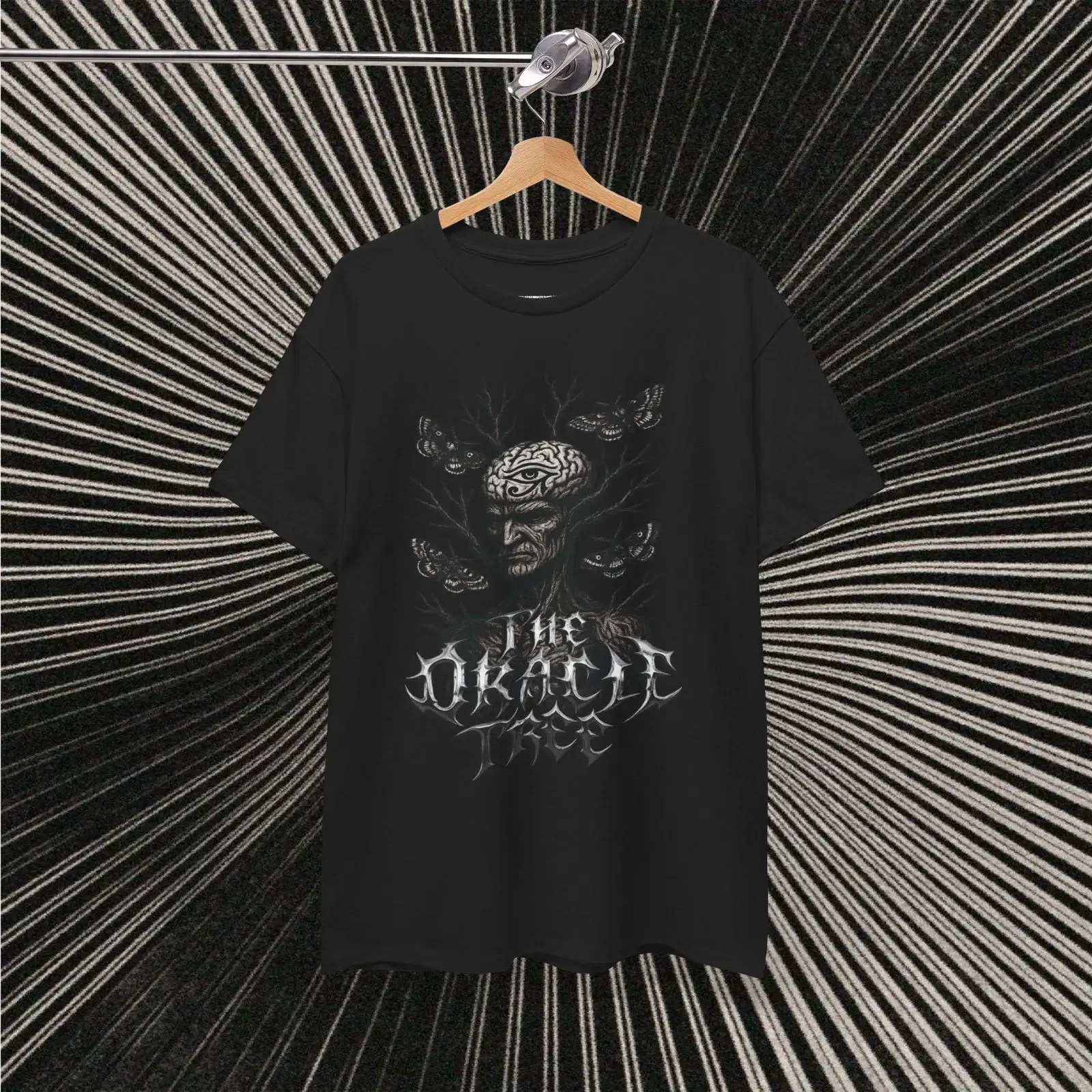 The Oracle Tree Dark Art T Shirt Gothic Metal Grunge Psychedelic Surreal With Moth Brain Third Eye of Horus Print vintage