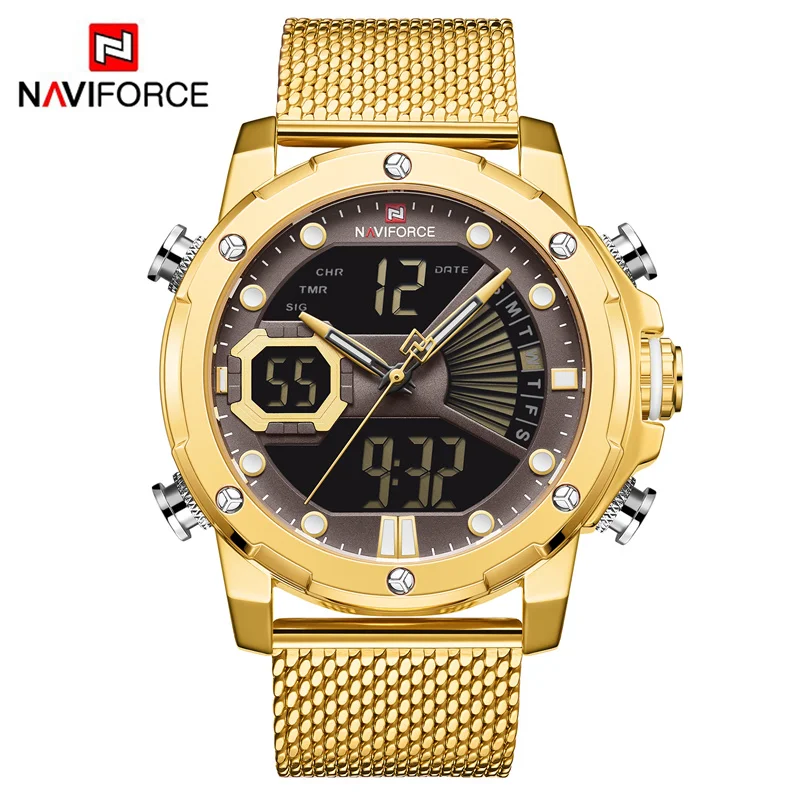 Nuovi Orologi NAVIFORCE Top Brand di Lusso In Oro del Quarzo Del Mens Orologio Da Polso Impermeabile Grande di Sport Orologio Da Polso In Acciaio