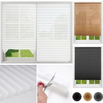 Simple Pleated Window Shades Non-Woven Fabric Self-Adhesive No Drill Blackout Curtains Liv