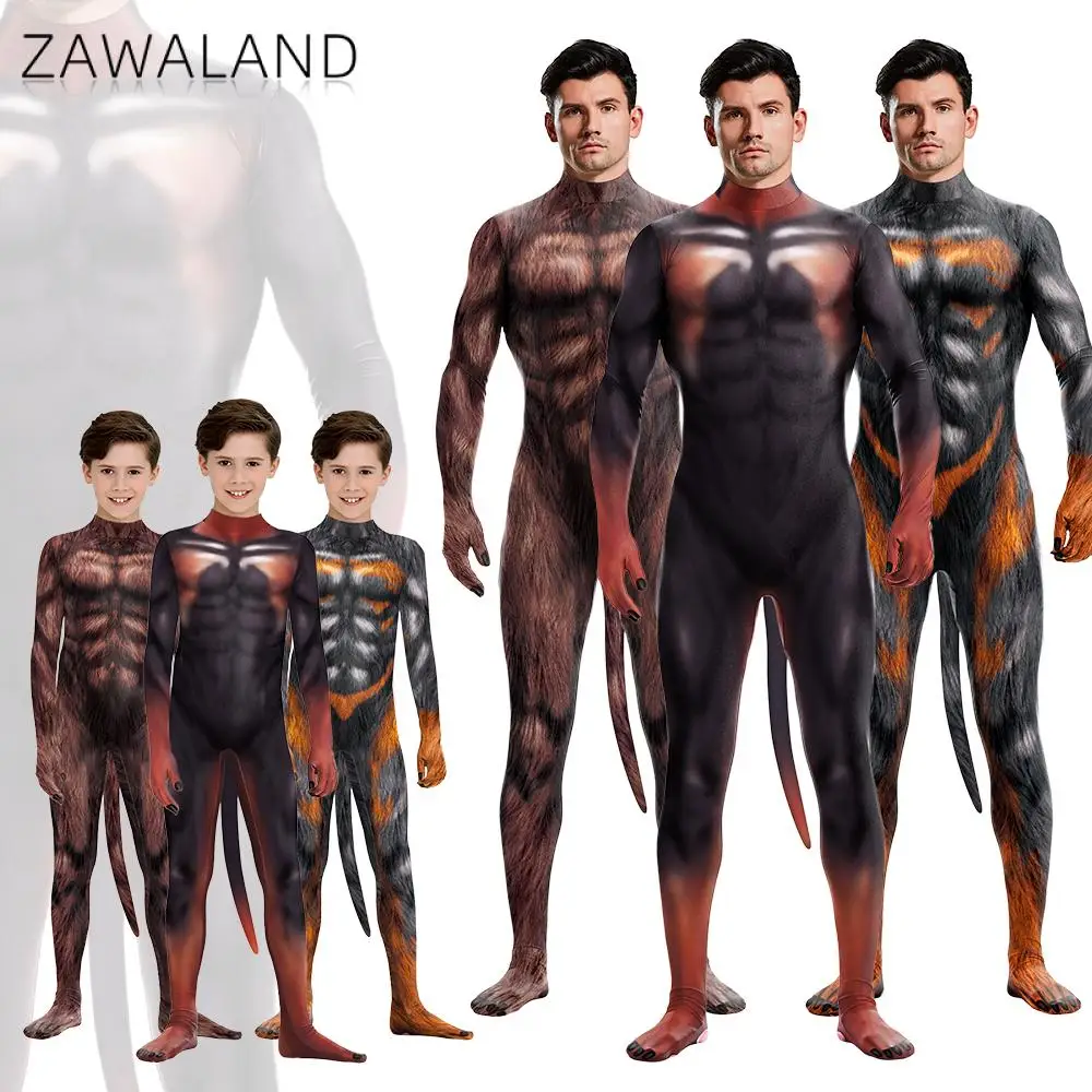 

Zawaland Child Cosplay Costume Halloween Animal Full Body Catsuit Jumpsuits Men Zentai Carnival Party Outfits Bodysuit