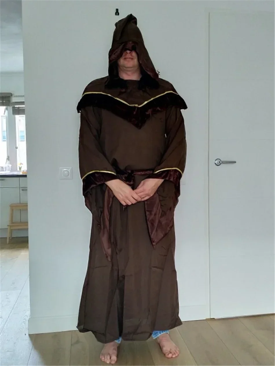 Medieval Priest Costume Ancient Monk Robe Wizard Men Cosplay Monk for Adult Purim Halloween Party Fantasia Dress Up