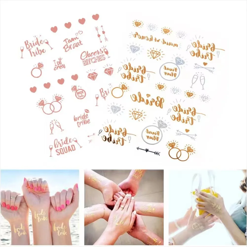 15×21CM Bronzing Pink Golden Graffiti Temporary Tattoos Simplicity Waterproof Body Art Aesthetic Novelty Costumes DIY Wedding