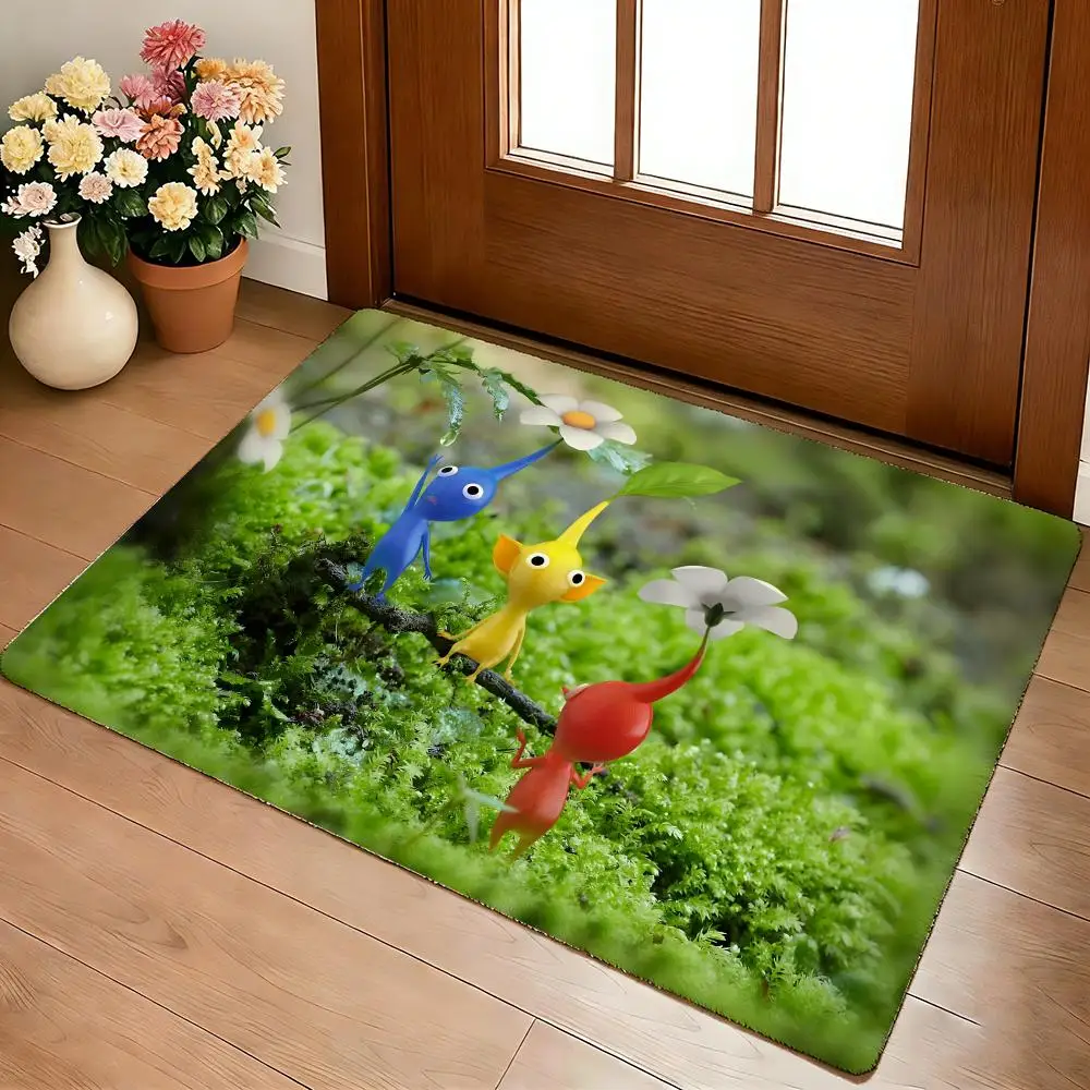Cartoon Cute PIKMINS Floor Mat Cozy Flannel Soft Thick Non-Slip Mat For Living Room Bedroom Kitchen Decor Rugs