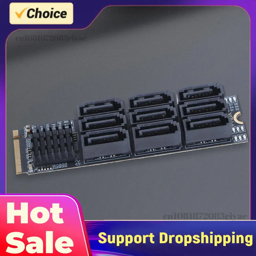 M.2 To SATA 3.0 Riser Card PCIE 3.0 X2 Hard Disk Capacity M.2 NVME M-Key To SATA 9-Port Expansion Card for Desktop PC