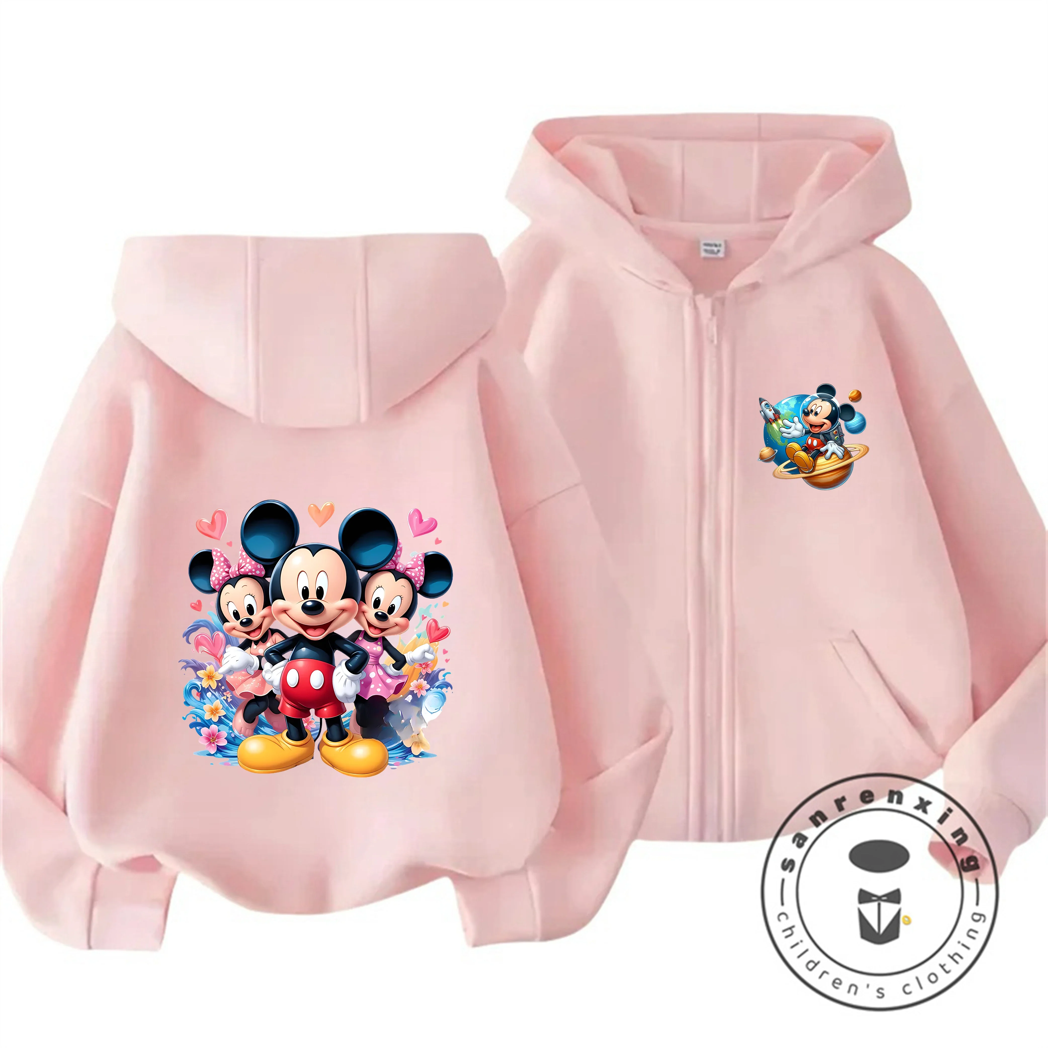 

Толстовка на молнии с Микки Маусом для мальчиков и девочек, 2026, 3-14 лет, осенне-зимняя, с мультяшным принтом, теплая, повседневная, детская