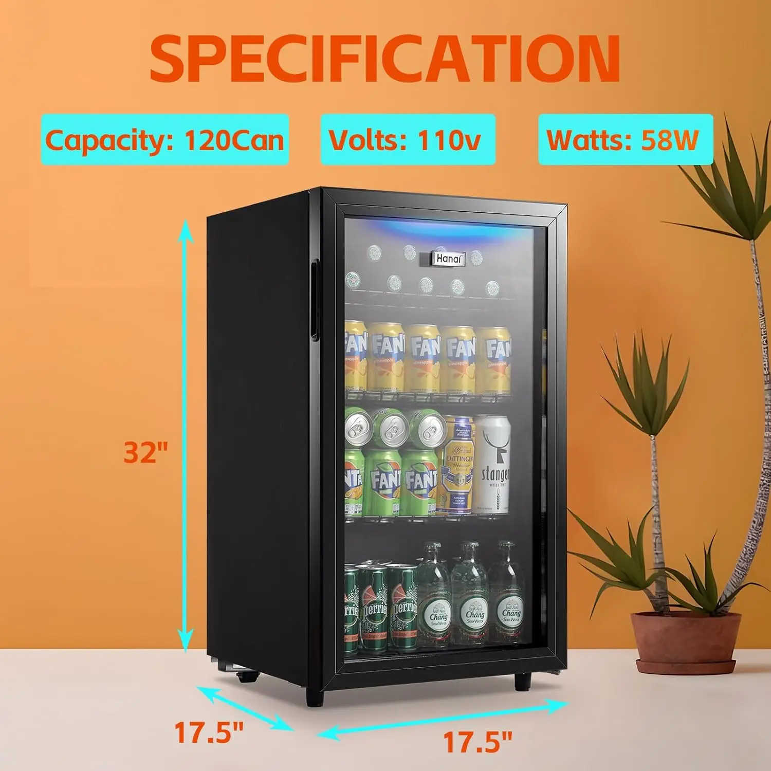 Beverage Refrigerators 120-Can Small Mini Fridge for Home, Office or Bar with Glass Door and Adjustable Removable Shelves