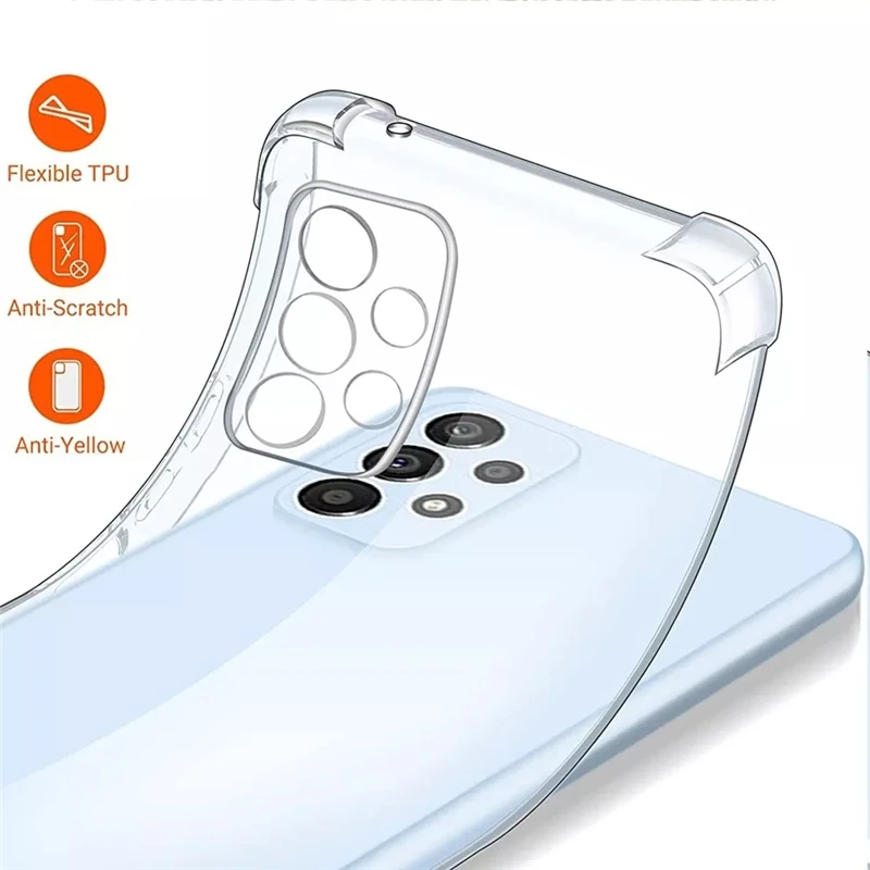 Shockproof Clear Silicone TPU Case For Samsung A15 A25 A35 A55 A54 A34 A14 A04 A53 A73 A33 A23 A13 A52 A32 A51 A71 A50 A7 A9 A8