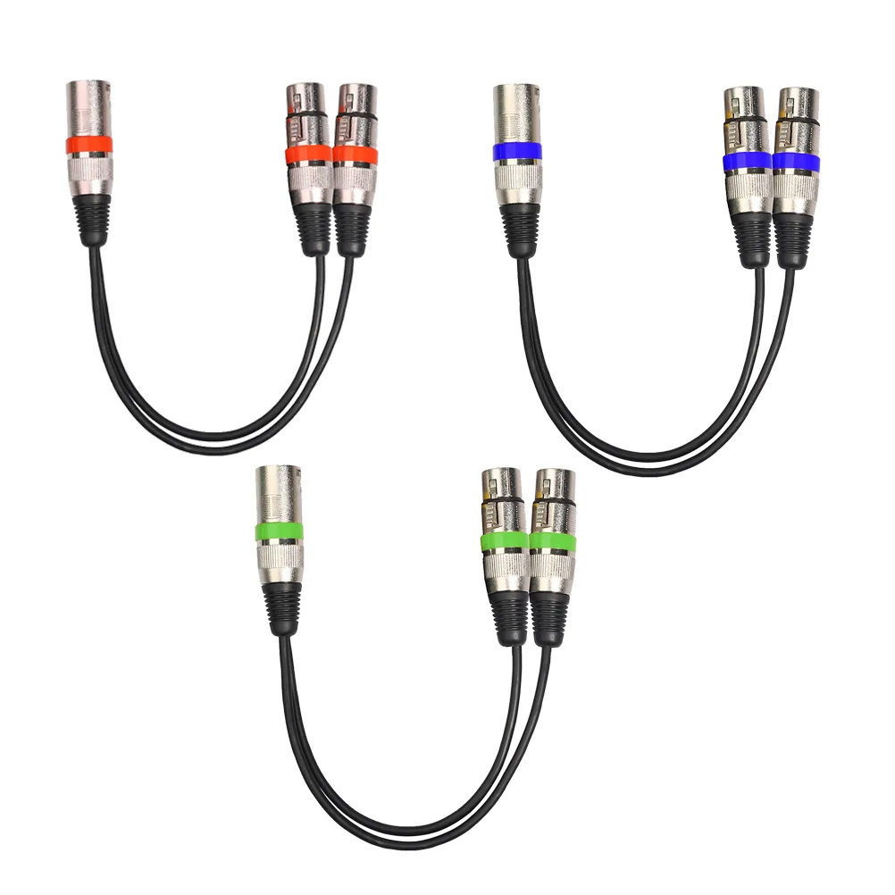 

3pcs Xlr Male To Dual Xlr Female Y Splitter 0.3M Red Green 3-Pin Balanced Microphone Cable Audio Extension For Studio Pa