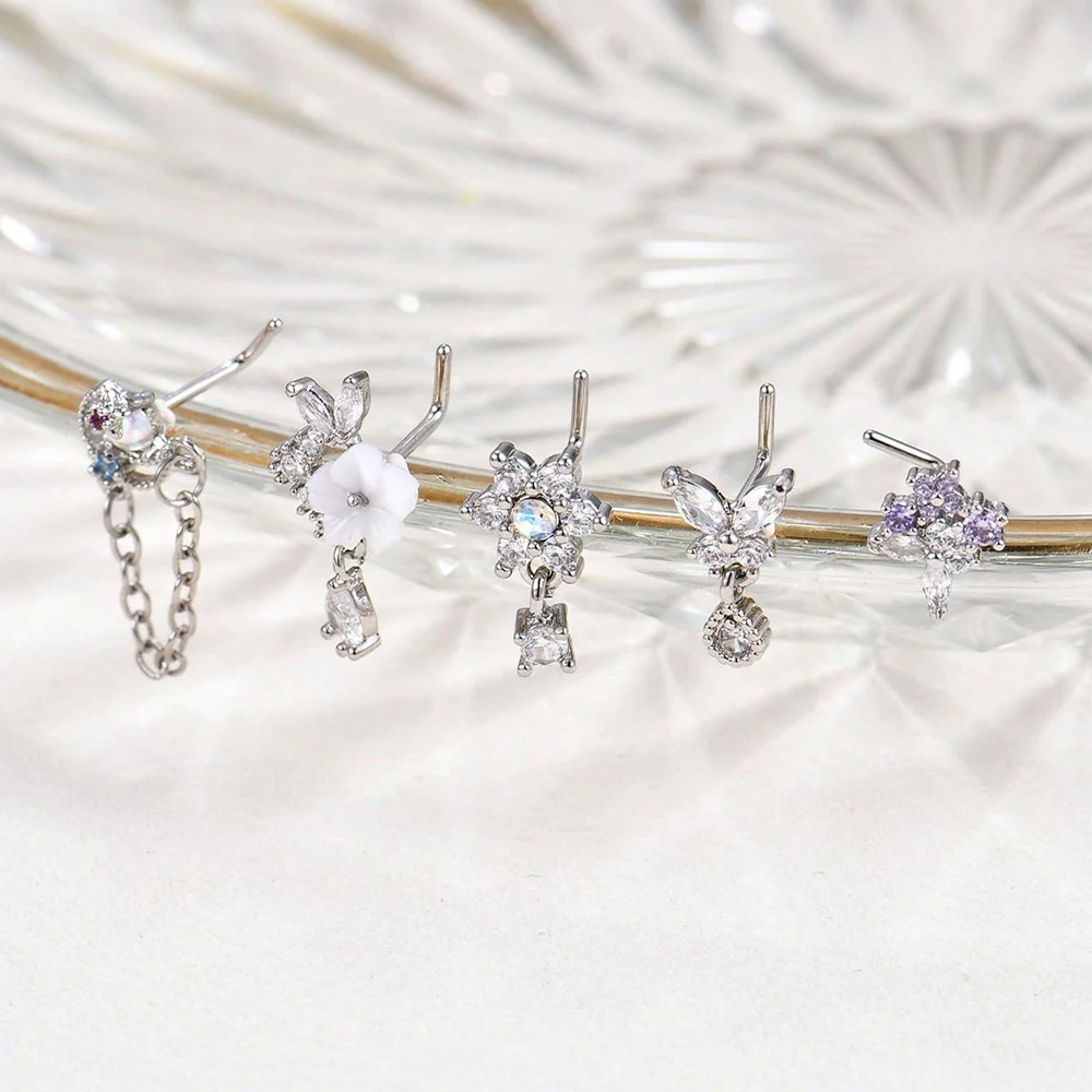 20G حلقات الأنف المتدلية، الفولاذ المقاوم للصدأ على شكل حرف L مجوهرات ثقب الأنف المتدلية، حلقات الأنف للنساء والرجال