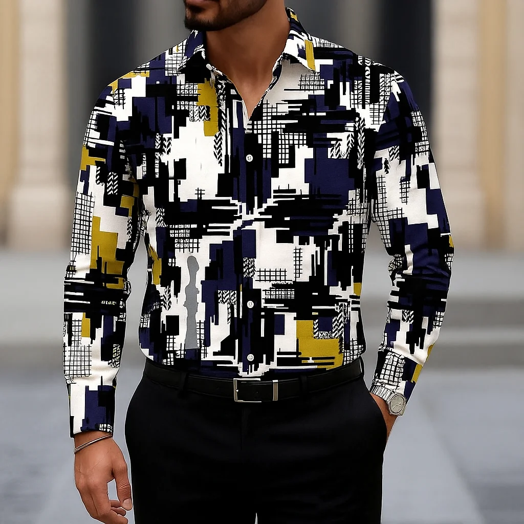 2025 Men's Long Sleeve Shirt Casual Slim Fit Button Down Shirt Linear Stripe Texture Shirt For Men Fashion Top Blouse Male Tees