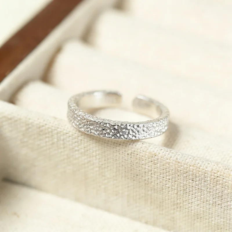 GANPUP Minimalist Silver Color Finger Rings for Women Korean Trendy Design Scrub Pleated Handmade Birthday Party Jewelry Gift