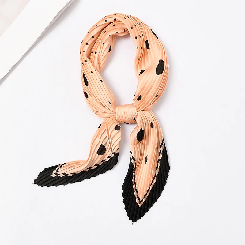 Summer Silk Small Bandana Girl Fashion Hair Scarf Crinkle Design Rhombus Neck Scarf Women Polka Dot Kerchief Neckwear HOT