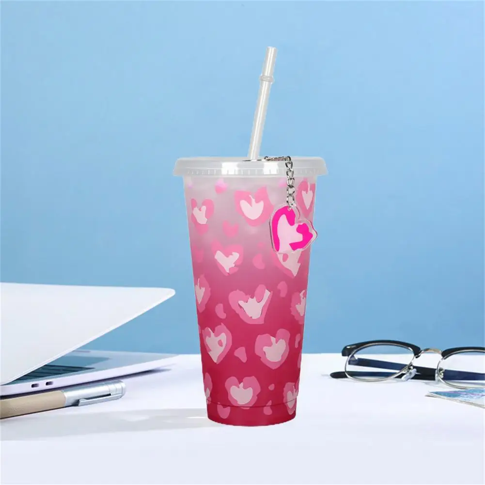 Reusable Color-changing Cup Patterned Color-changing Mug 710ml Colour Changing Straw Mug Set with Heart Pattern for Valentine's