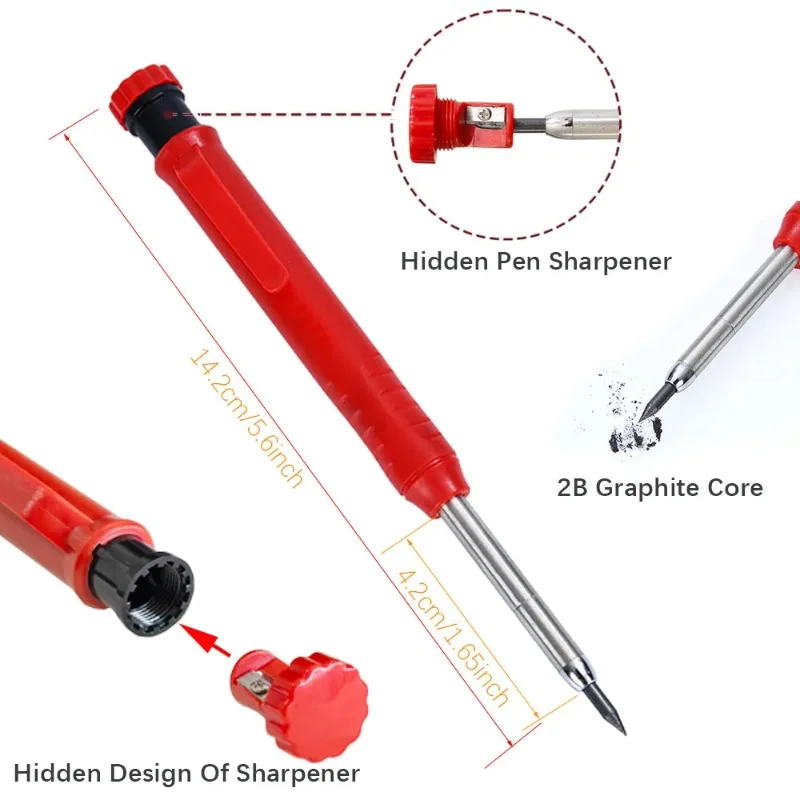2.8mm Solid Carpenter Pencil Set Marking Tool Woodworking Deep Hole Mechanical Pencils Carpenter Pencil Refill Professional Tool