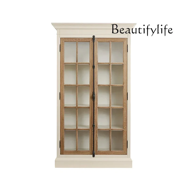 

FG28Solid wood floor-to-ceiling bookcase, glass door, dust-proof locker, contrasting color, integrated bookcase against the wall