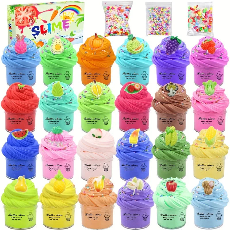 1/24pcs Butter Slime Kit For Girls Party Favors Birthday Gift With Stretchy And Non-Sticky, Stress Relief Toy For Girls And Boys