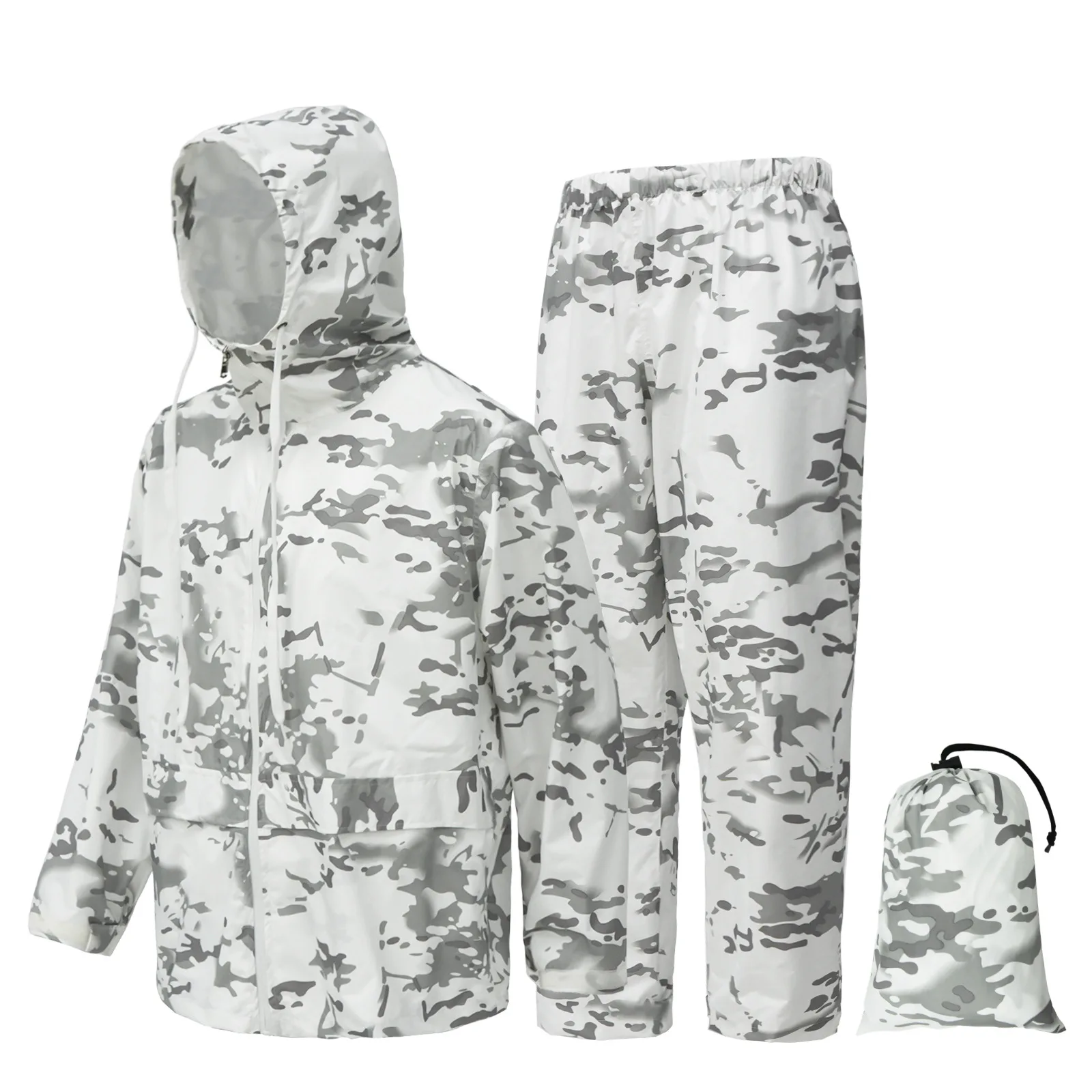 Snow Camouflage Folding Raincoat Set Portable Travel Rain Suit Hunting Poncho Waterproof Goods for Fishing Storm Jacket