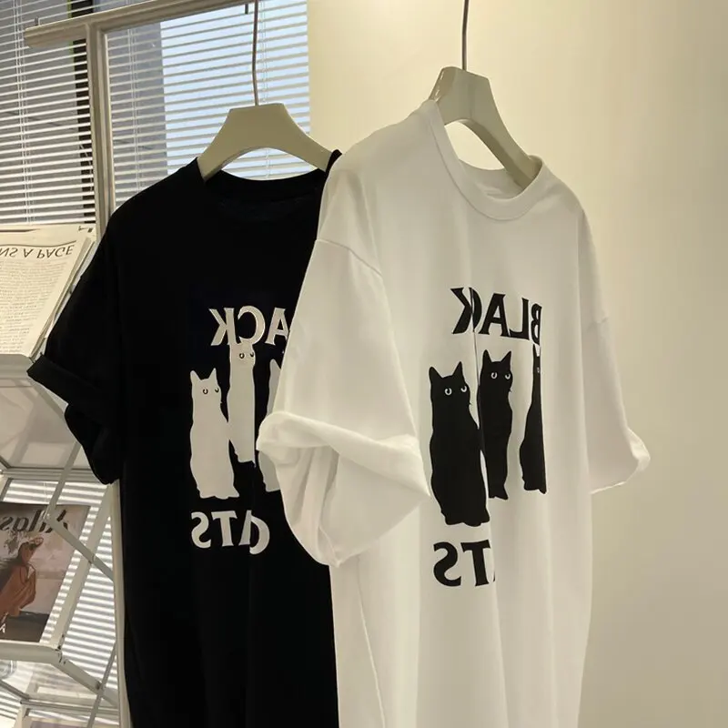 

High-end niche design Hong Kong chic couple wear summer wear right shoulder short-sleeved T-shirt skin-friendly women's ins top