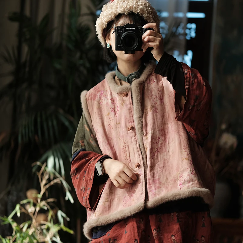 

Женские хлопковые жилеты-пальто: Новинка 2026 года, весенние, в китайском стиле, винтажные, с цветочным принтом, утепленные, безрукавки M2274