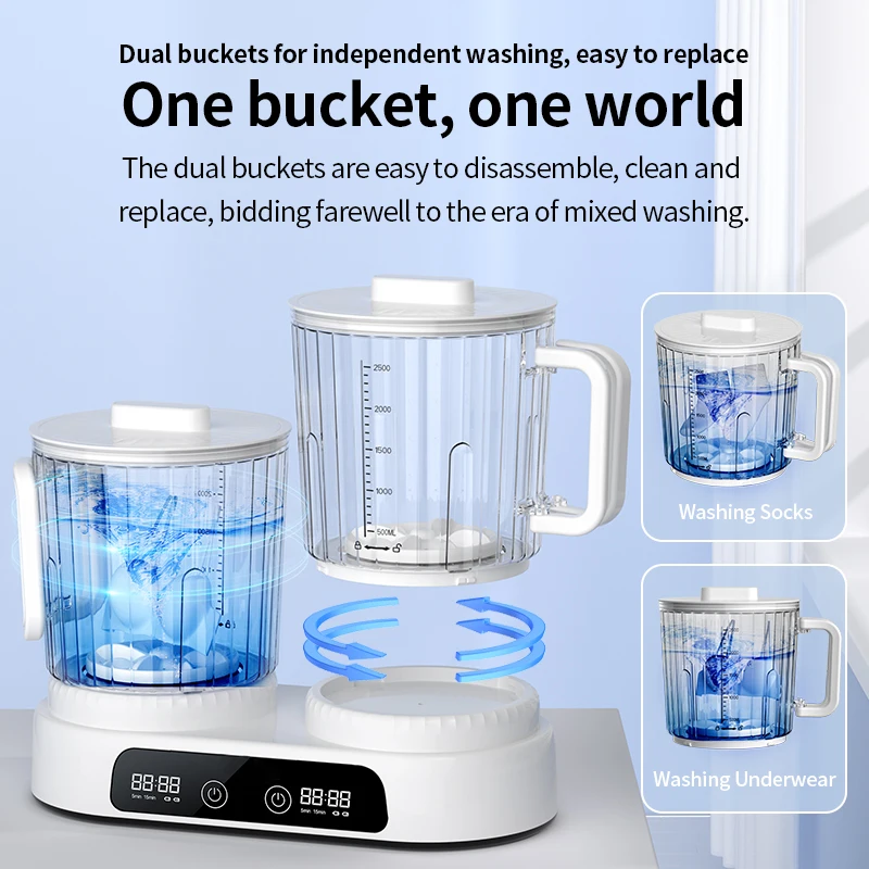 U10 Double Barrel Mini Washing Machine LED Digital Display Small Semi Automatic Wheel Home Dormitory Portable Washing Machine.