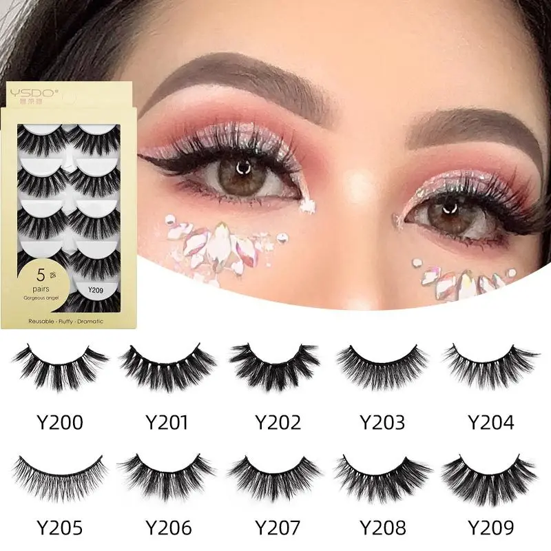 

5 Pairs/Set Faux Mink Hair False Eyelashes Wispy Criss-cross Fluffy Thick Natural Handmade Lash Cruelty-free Eye Makeup Tools