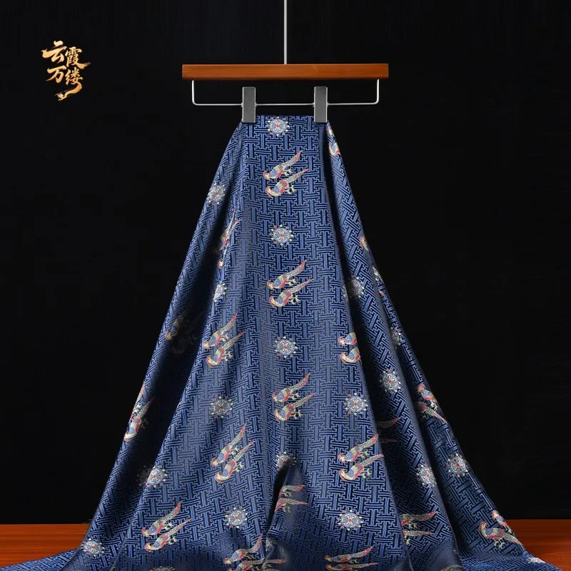 Chinese-style imitation brocade blue Hanfu dress cheongsam traditional Chinese style designer fabric