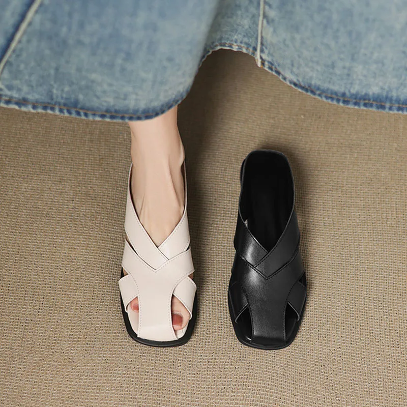 

Phoentin hollow out design mules 2025 summer women's slippers square toe low heeled female shoes large size available FT4159