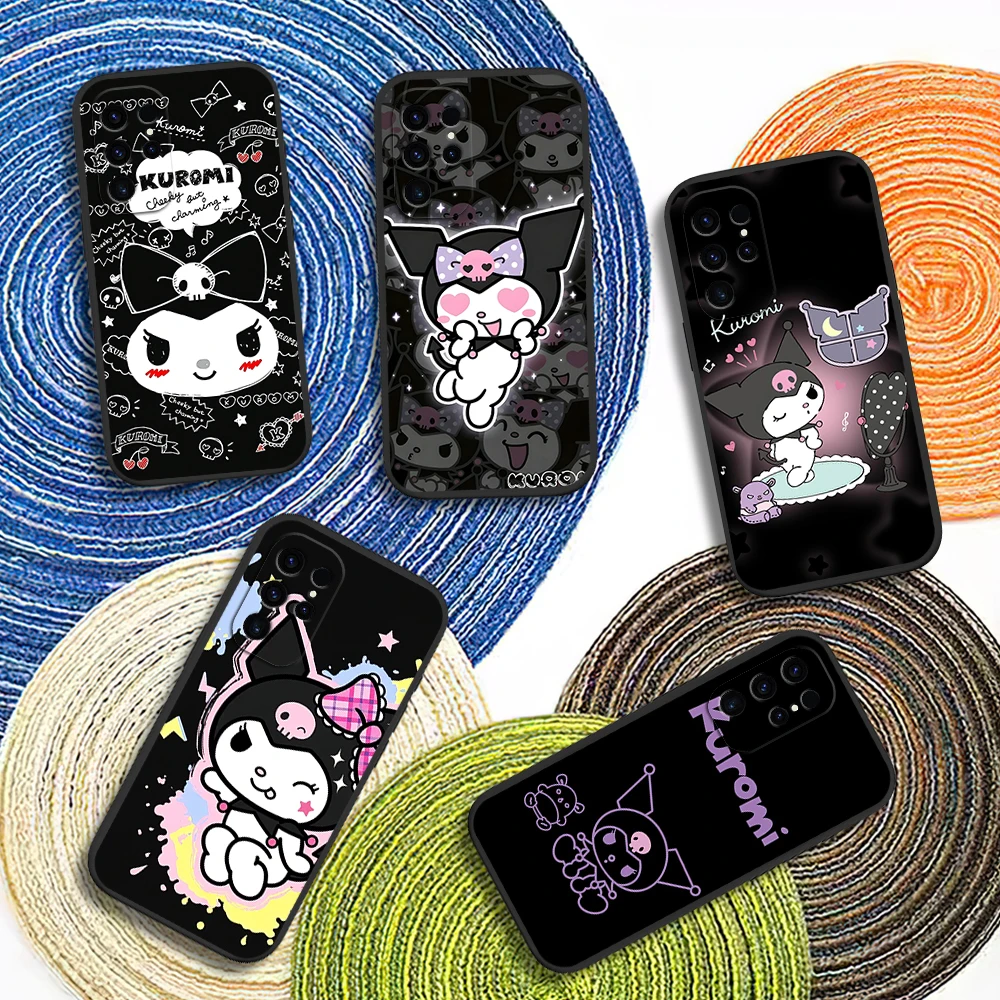 MINISO Cool K-Kuromi Cute Phone Case For Samsung Galaxy A54 A71 A72 A73 S22 S23 Ultra Black Soft Silicone Cover