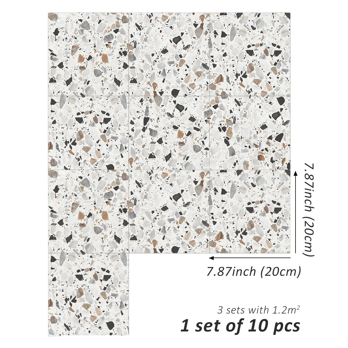 10PCS Multi-color Gray Vintage Terrazzo Pattern Self-adhesive Waterproof Floor Sticker Home Decoration Non-slip Decorative Wall