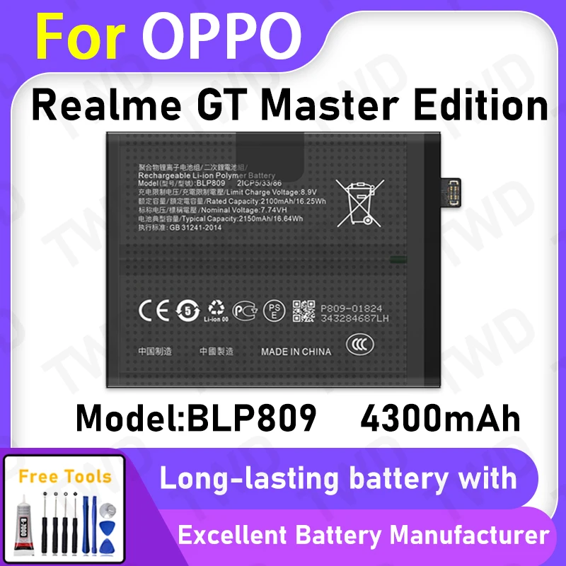 4300mAh BLP809 Battery For OPPO Realme GT Master Edition Replacement Bateria+Free Tools