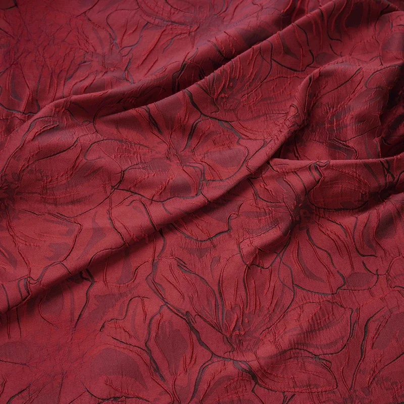 100x145cm Wine Red Large Flower Jacquard Yarn Dyed Fabric for Sewing Women's Suit Handbag Dress Making Material Textile Cushion