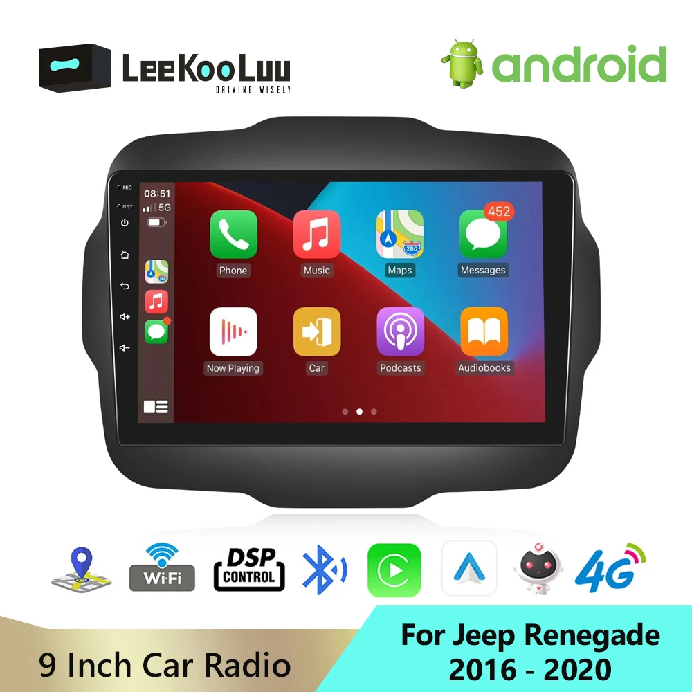 LeeKooLuu 2Din Android Car Radio Auto Stereo GPS Multimedia Player 4G WiFi DSP Carplay For Jeep Renegade 2016 2017 2018-2020