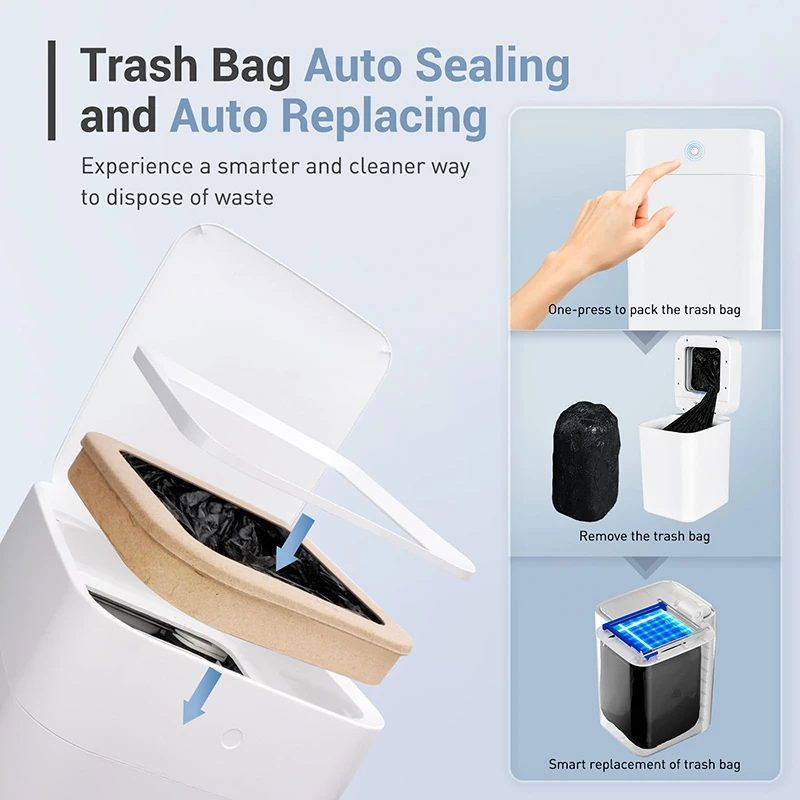 Townew T1S Smart Sensor Kitchen Garbage Bin Waterproof Home Bathroom Garbage With Lid Sensing Garbage Bin Automatic Packaging