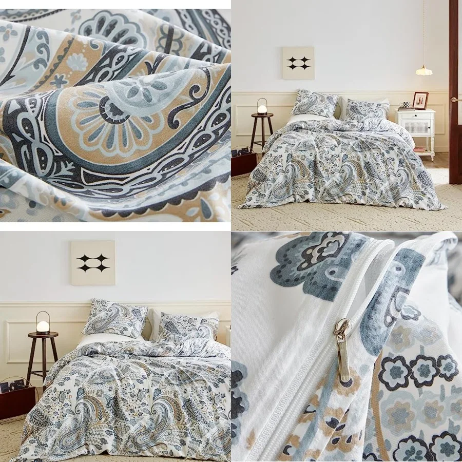 

Flower Duvet Cover 100 Cotton 3 Pcs Set 1 Duvet Cover with Zipper Ties 2 Pillowcases Southwestern Brown Blue Bohemian Bedding S