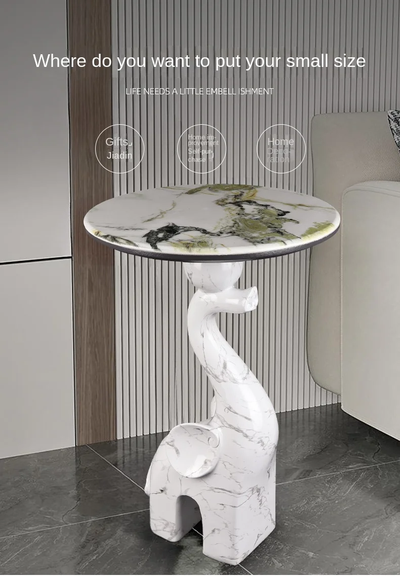 Home Decor Elephant Statue Side Tables Living Room Round Tea Table Bedroom Bedside Table Creative Animal Sculpture Coffee Tables