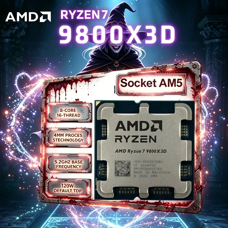 

AMD Ryzen 7 9800X3D R7 9800X3D Zen5 4nm 8C16T Up To 5.2GHz 96MB 3D V-Cache Unlock CPU DDR5 PCIe5.0 AM5 Loose Tray No Cooler