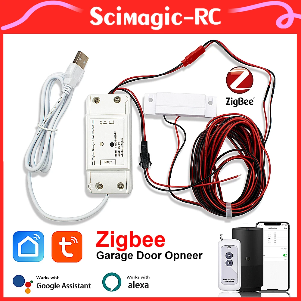 Have Door Magnet.ZIGBEE Tuya Smart Garage Door Opener DC 5V.Remote control using 433MHz RF and WiFi.Work With Alexa Google Home