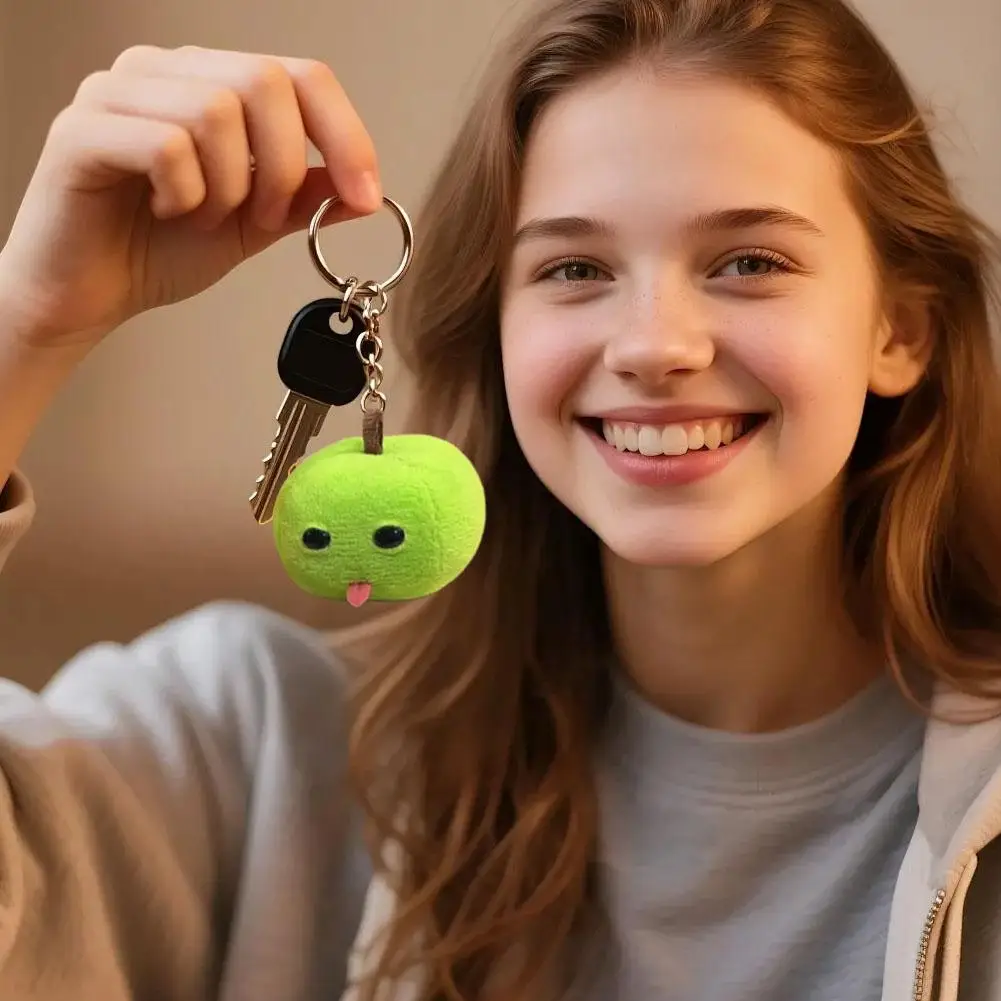 Funny Tongue-out Apple Plush Keychain Cute Green Red Apple Bag Pendant Soft Stuffed Fruit Toy Gift for Friends