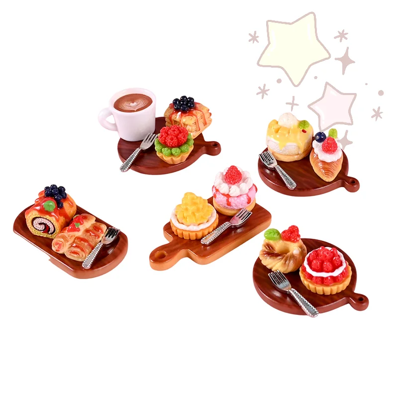 [TJ] Juego de 2 uds. De Mini pastel para casa de muñecas, modelo de postre para Mini decoración de cocina, accesorios para casa de muñecas, juguetes para juego de imitación