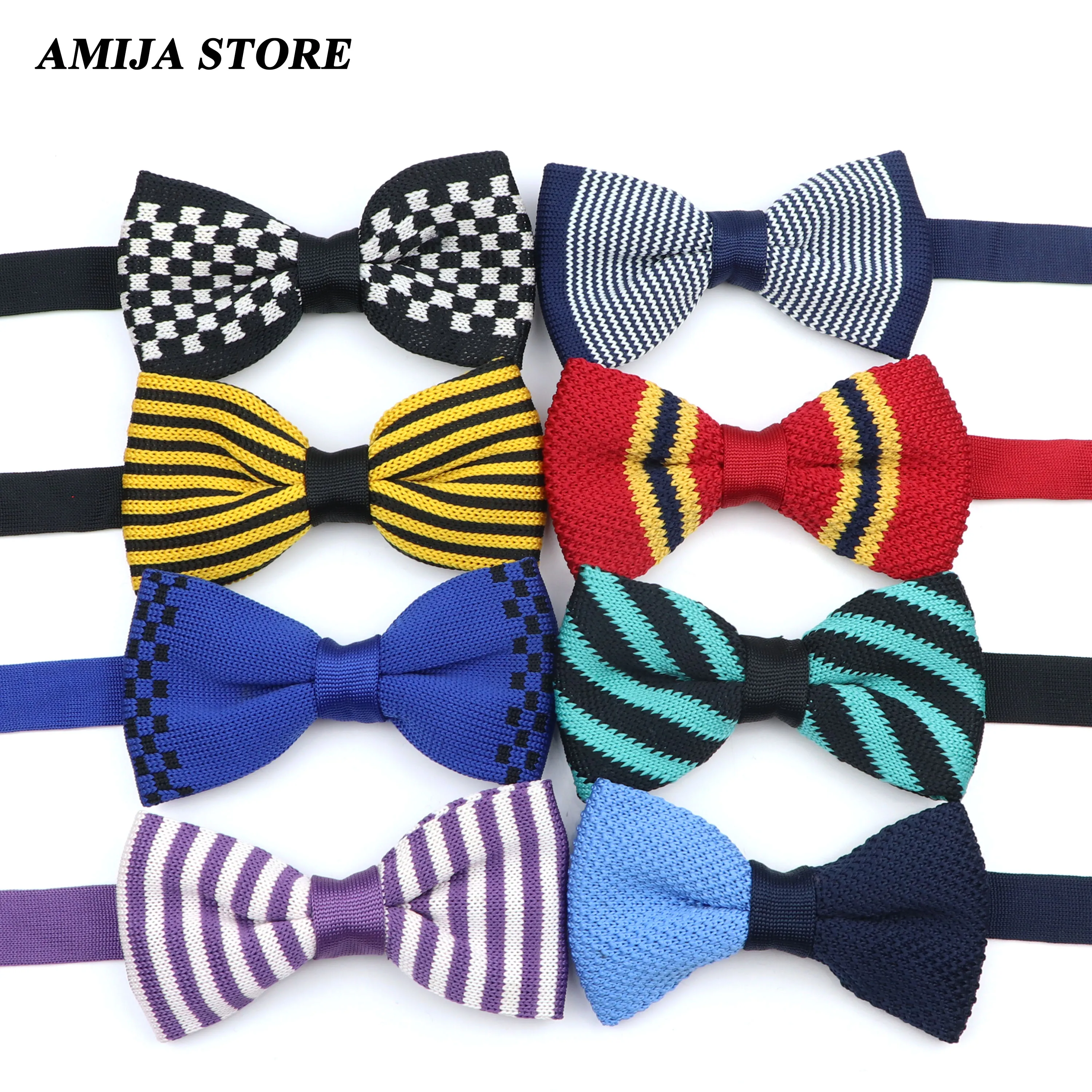 

Fashion Men's Knitted Bow Tie Floral Knit Tie Colourful Necktie Print Striped Warm Woven Single Deck Leisure Cravate Adjustable