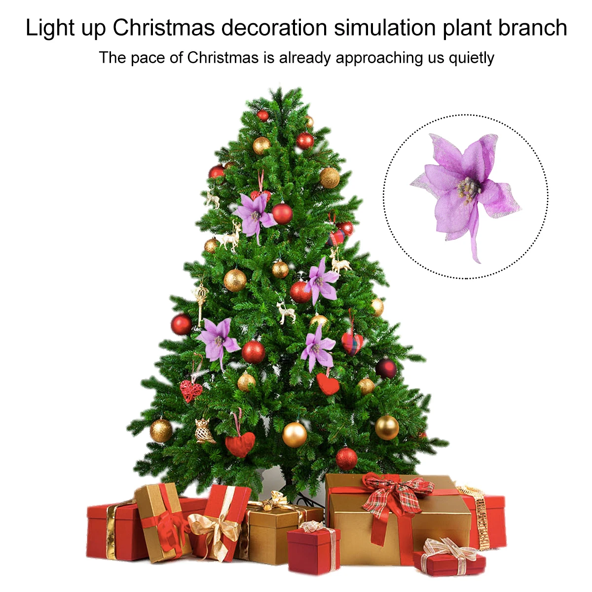 

24pcs Gold Dust Cloth Flowers For Christmas Tree Party Reusable Artificial Flower Christmas Tree Props Three Layers Fake Cloth