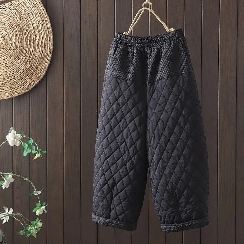 Large Size Loose Warm Cotton Pants Simple Wide Leg Trosuers Women's 2024 Winter Thick Lantern  Versatile Casual Clothing A653